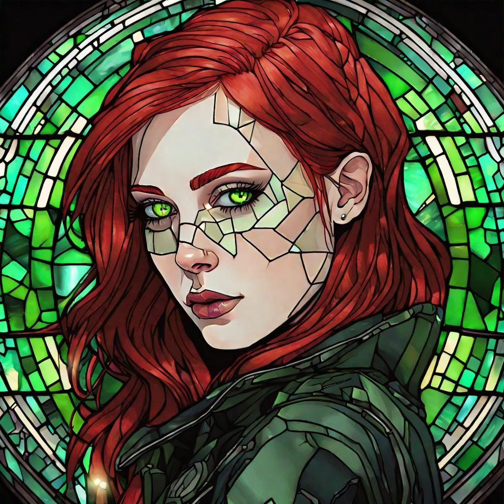 Cyberpunk Artist Girl in Stained Glass Style