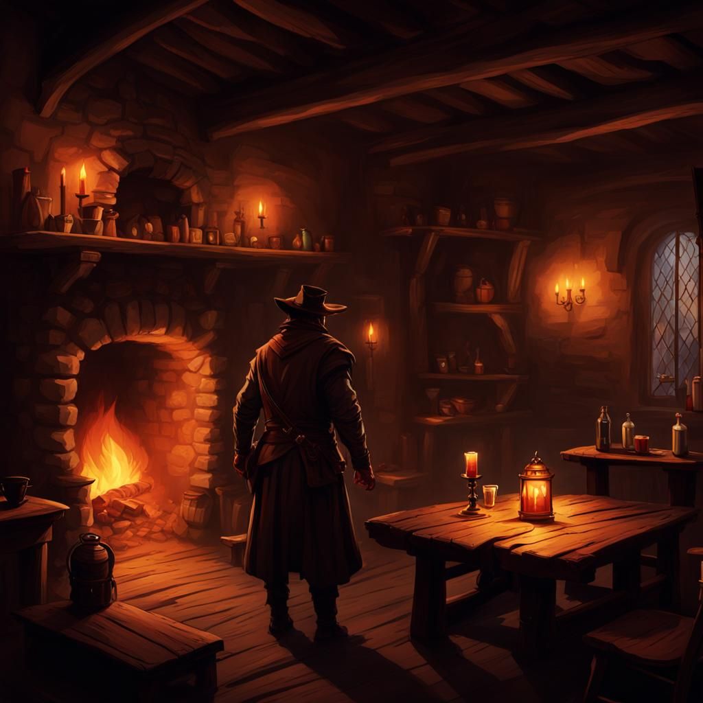 Tavern Scene Late at Night with Innkeeper