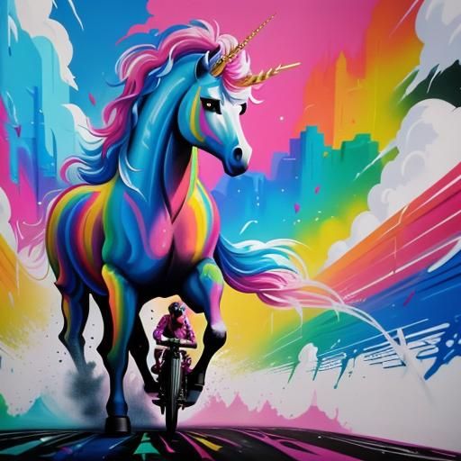Unicorn Rider's Sandwich Journey: Graffiti Art Style