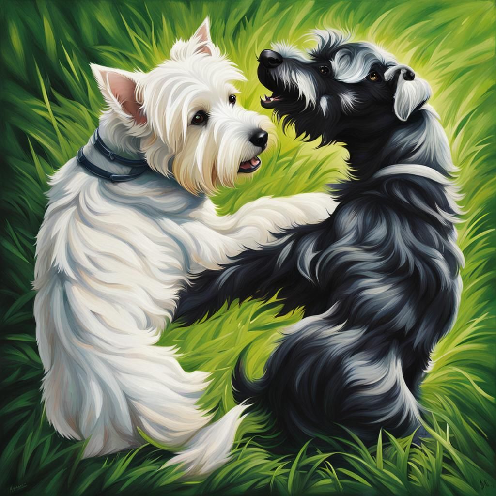 Hyperrealistic Tao Symbol with Dogs on Green Grass