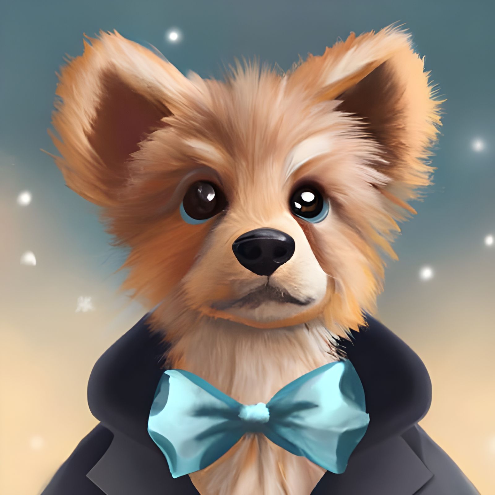 Puppy Portrait in Bow Tie, Digital Illustration