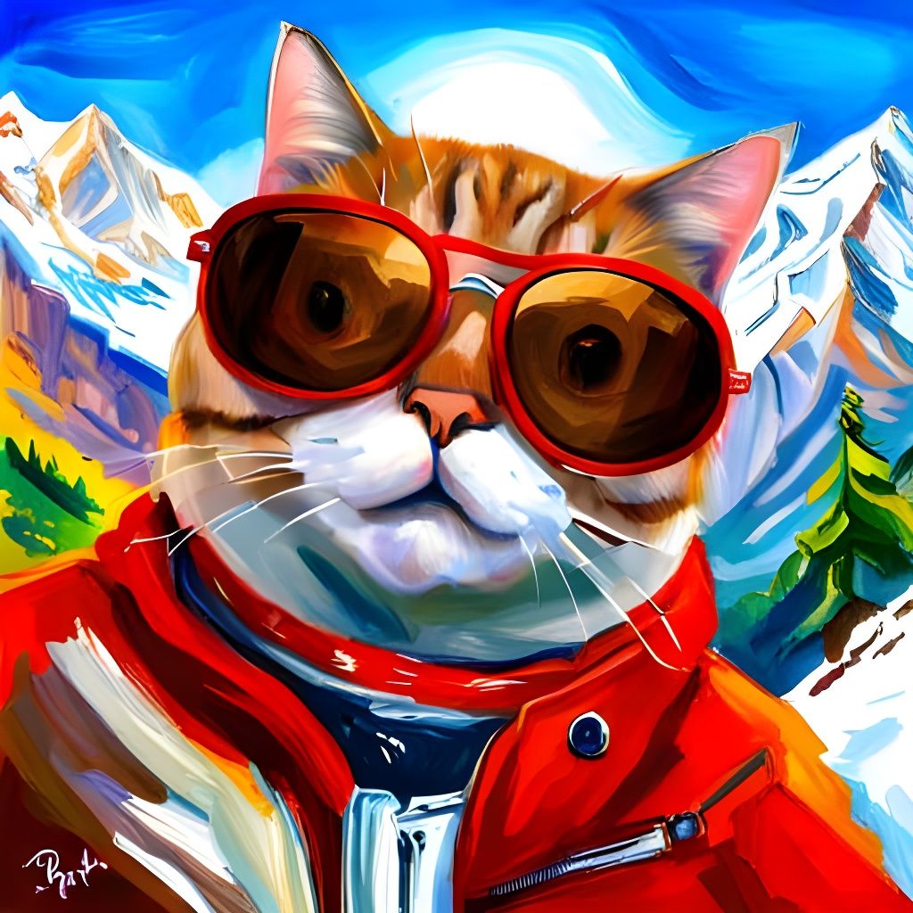Cat Climbs Everest: An Impressionist Selfie