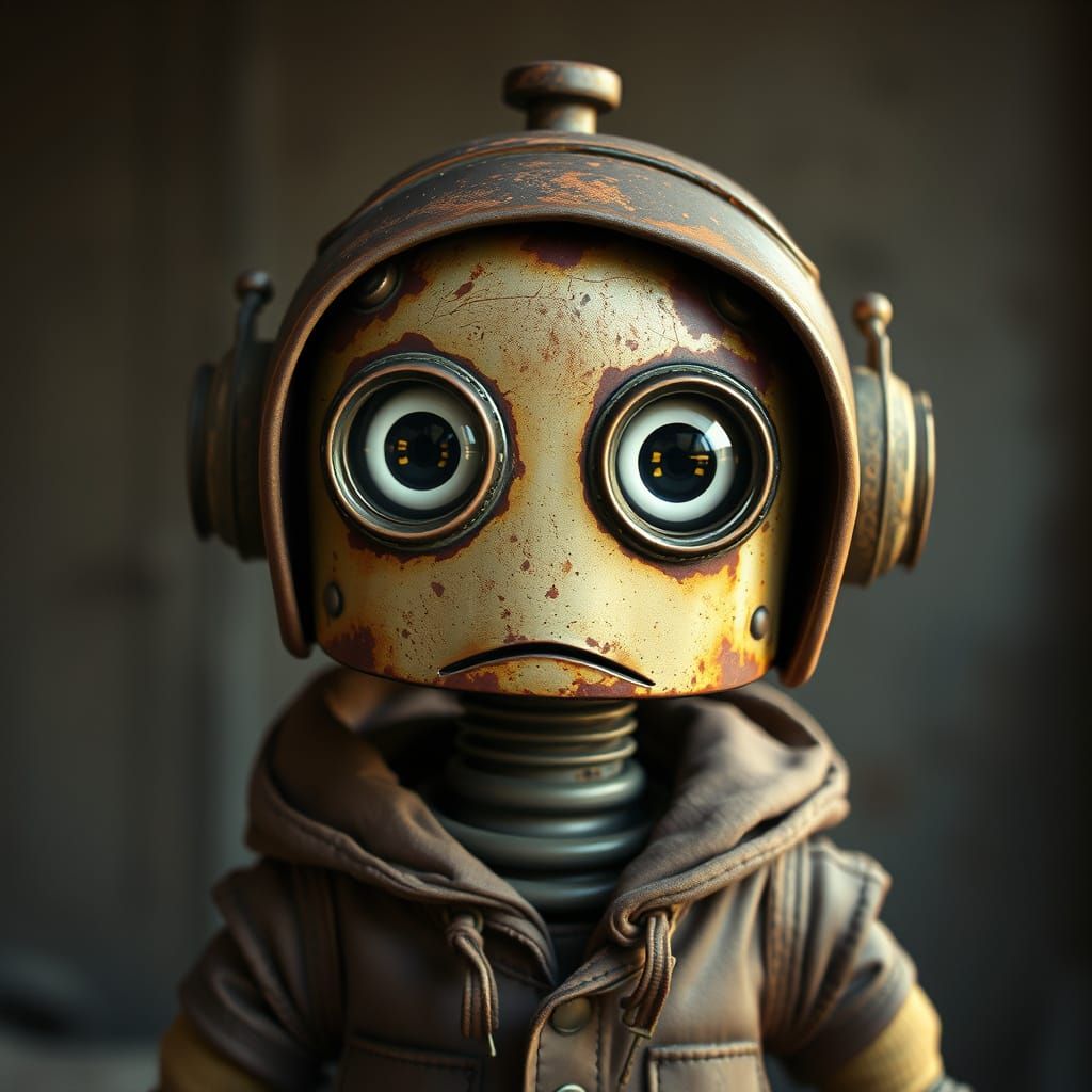 Rusty Tin Robot in Vintage Retro-Futuristic Style