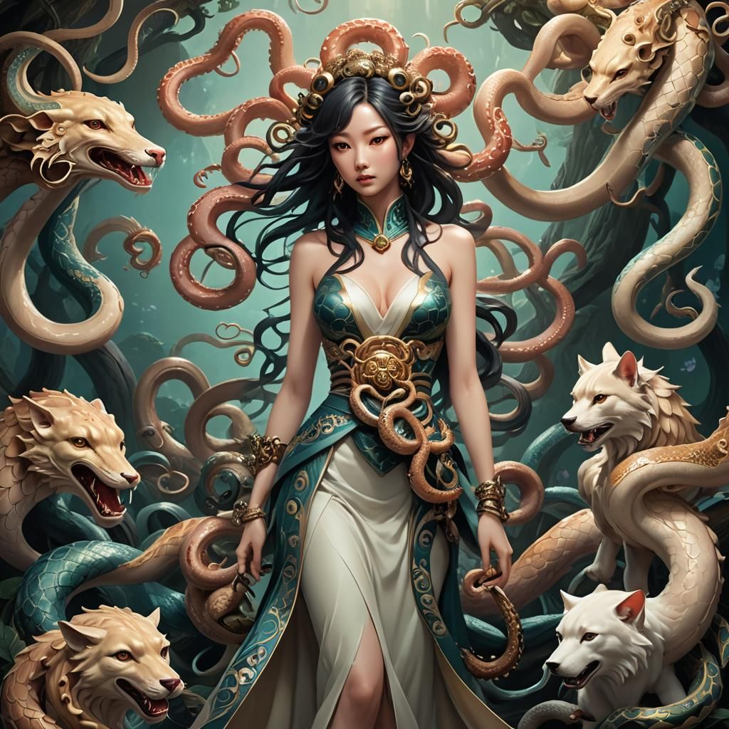 Mythological Creature: Woman with Snakes and Tentacles