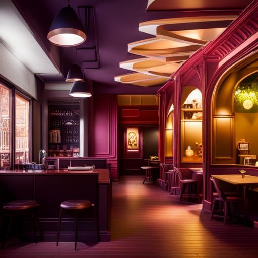 Cozy Cafe Interior with Warm Lighting, Hyperrealistic