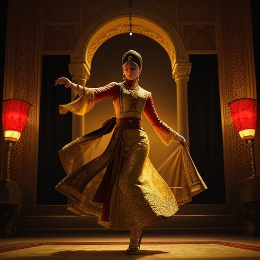 Elegant Tunisian Dancer in Cinematic Theater