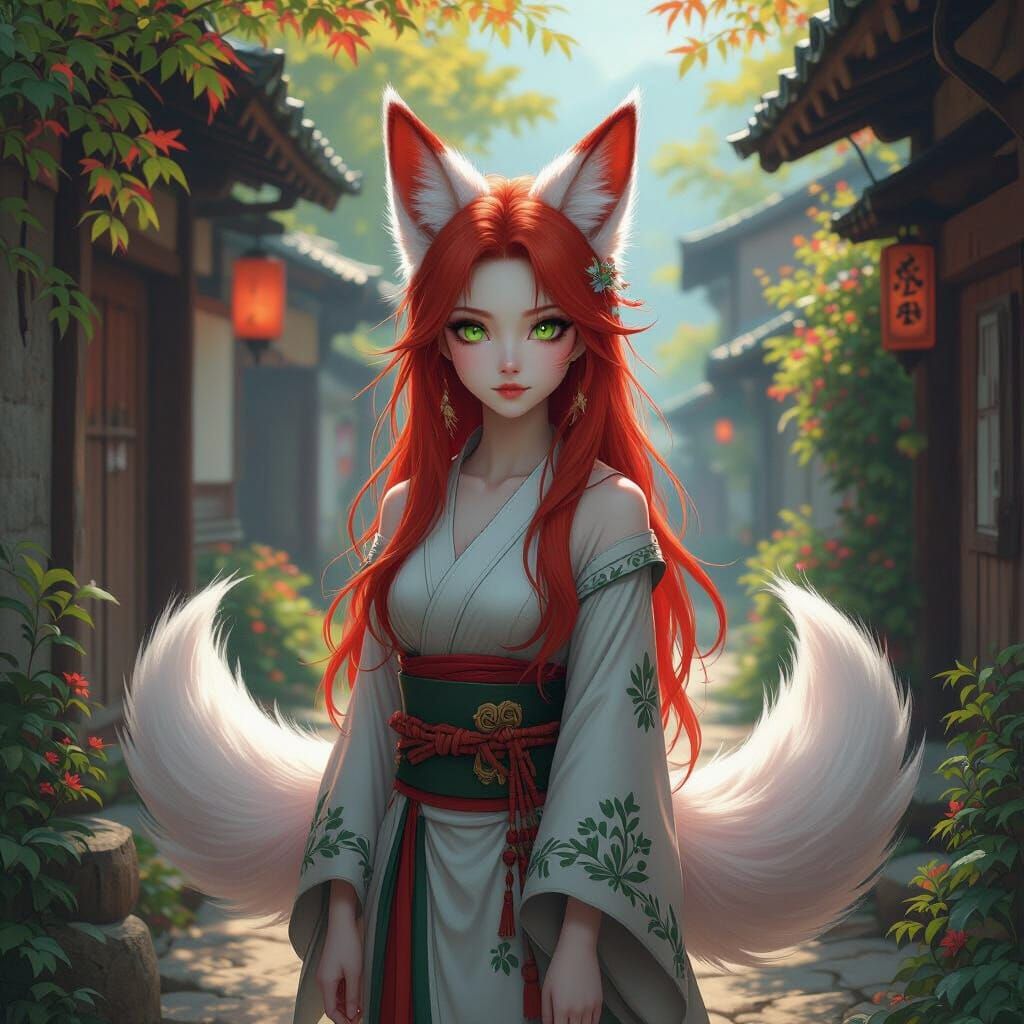 Elegant Kitsune in Fantasy Matte Painting Style