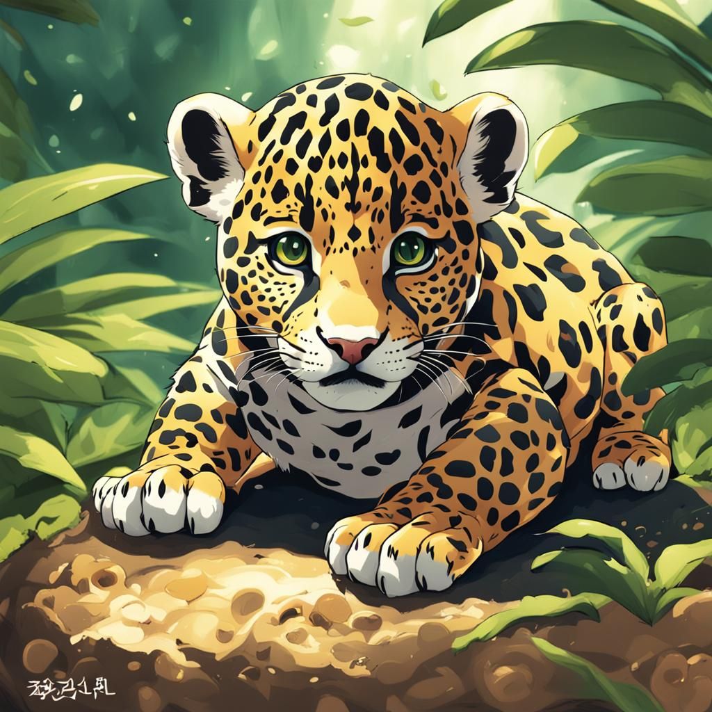 Anime Style Baby Jaguar Cub Illustration