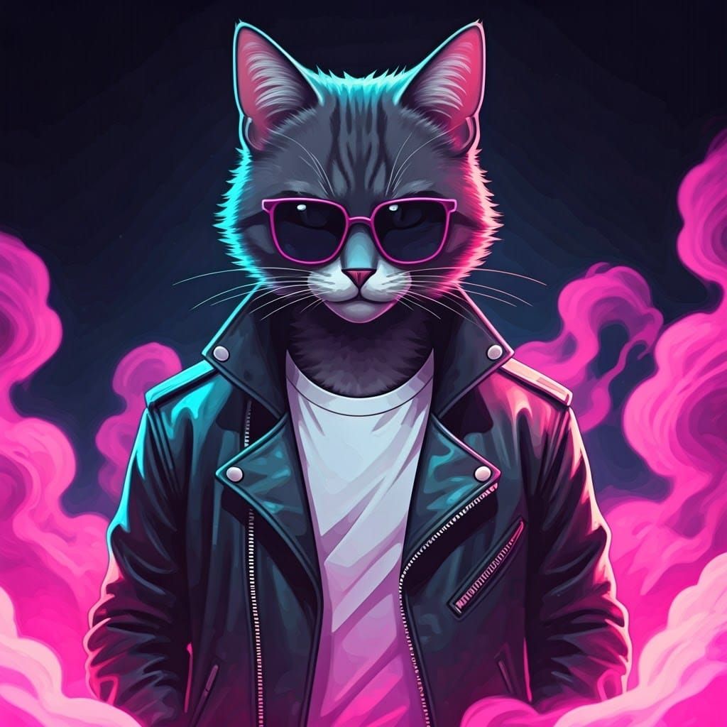 Cool Cat in Cyberpunk Neon Style