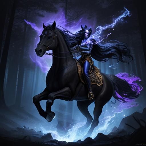 Majestic Purple Horse Jumps Through Fire