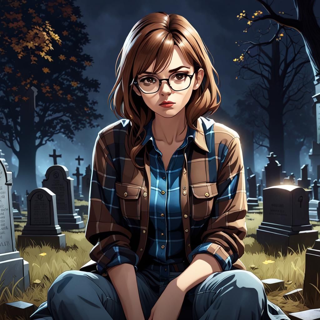 Sad Girl in Cemetery: Dark Fantasy Concept Art