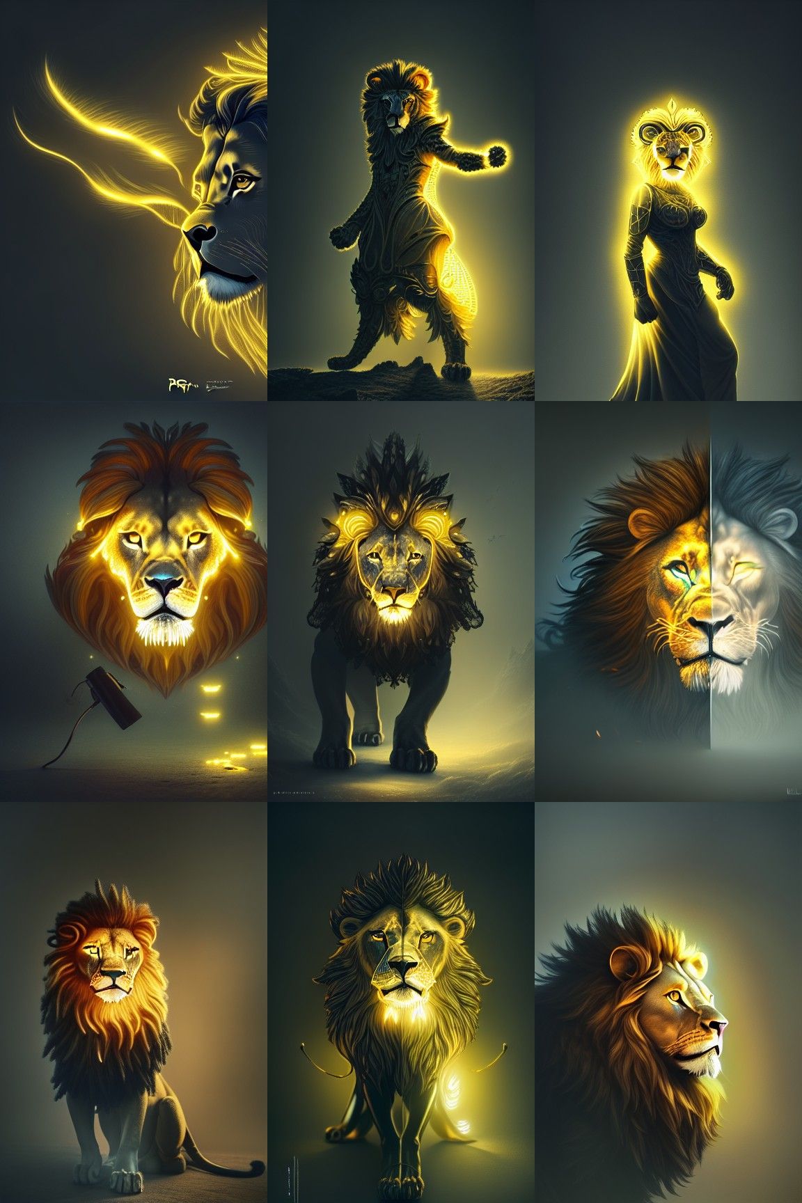 Anthropomorphic Lion in Grid Leaf Cloak