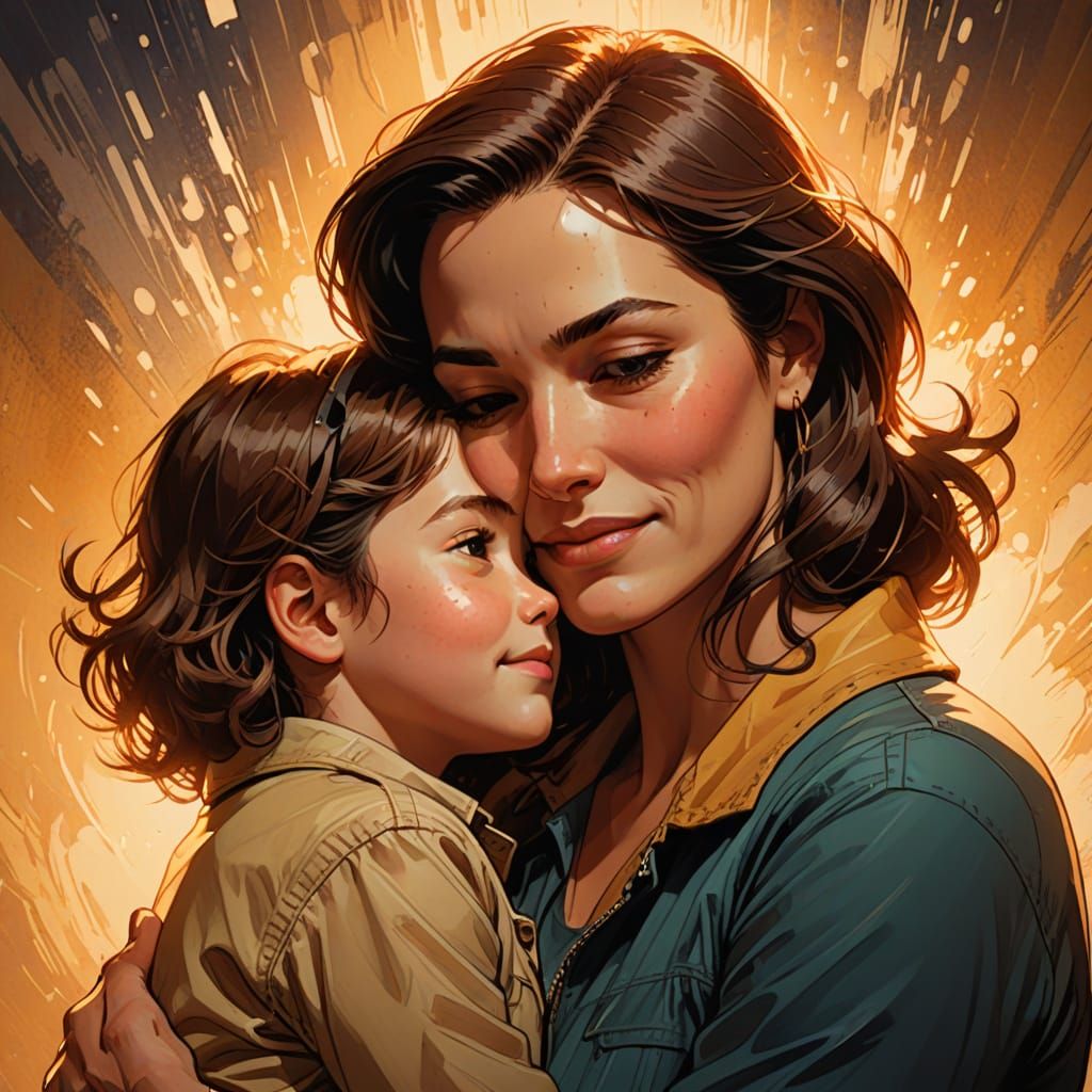 Motherly Love in Vibrant Comic Book Art