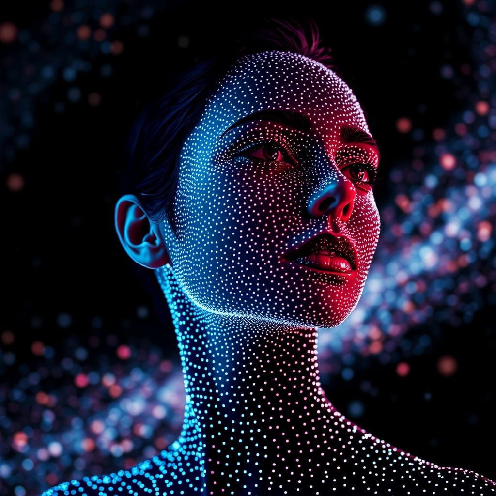 Ethereal Goddess Composed of Glowing Dots in Space