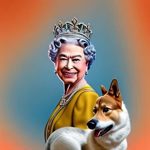 Queen Elizabeth II and Corgi: Hyperrealistic Portrait