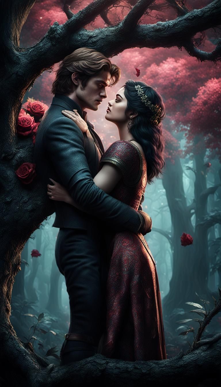 Passsionate Kiss in Dark Forest: Digital Matte Painting
