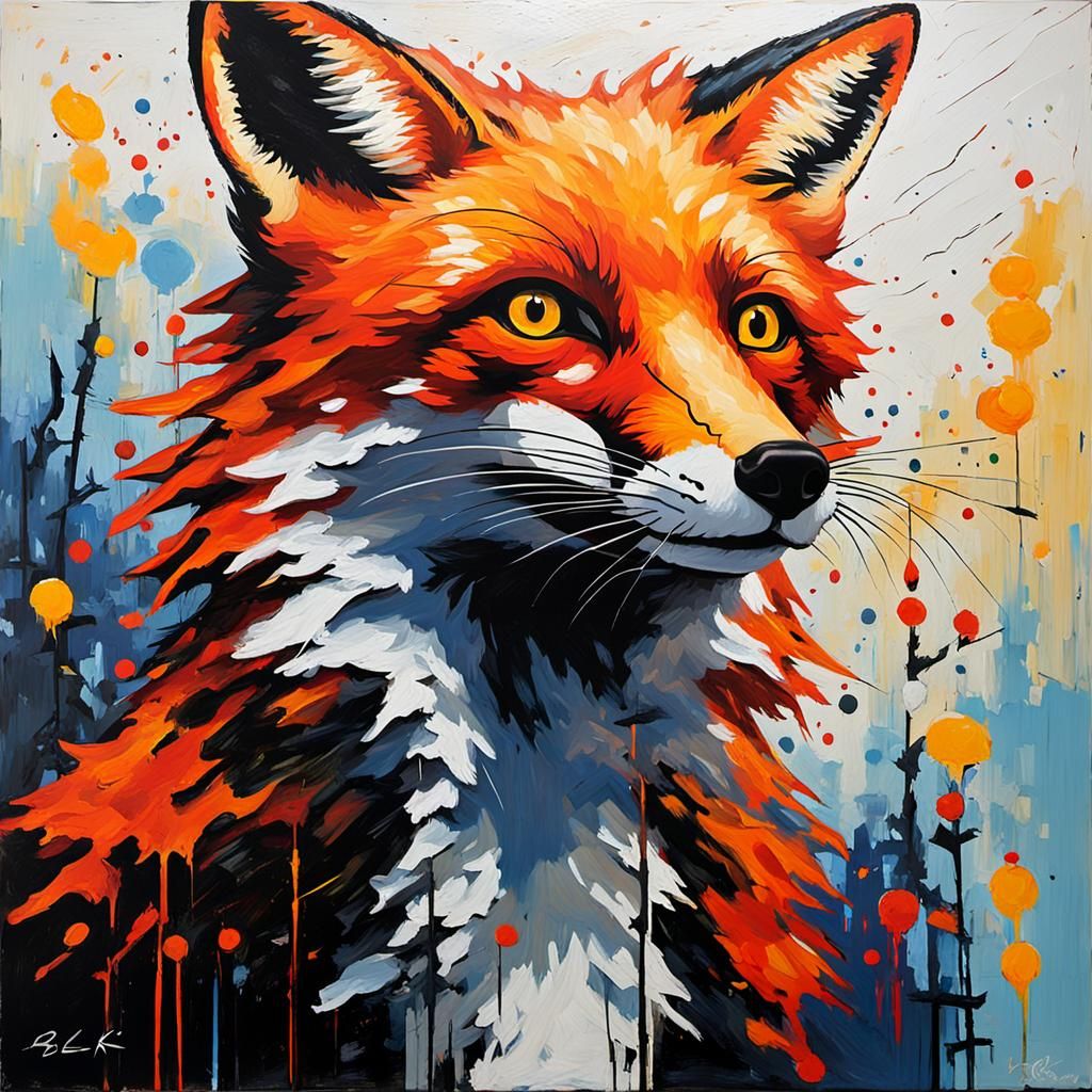 Fiery Fox in Dark Forest: Expressionist Oil Painting