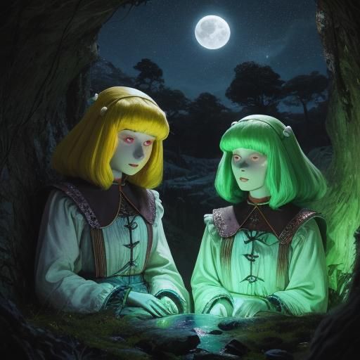 Luminous Moon Goddesses in a Serene Glen
