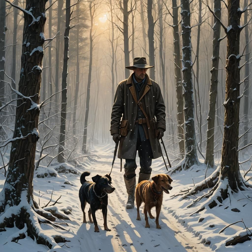 Lone Figure Walks into Snowy Woods