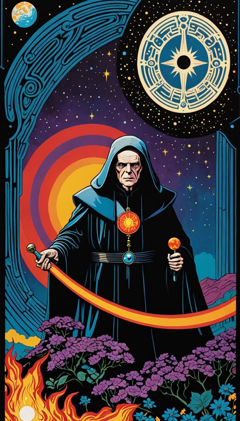 Palpatine Tarot Card in Psychedelic Folk Art Style