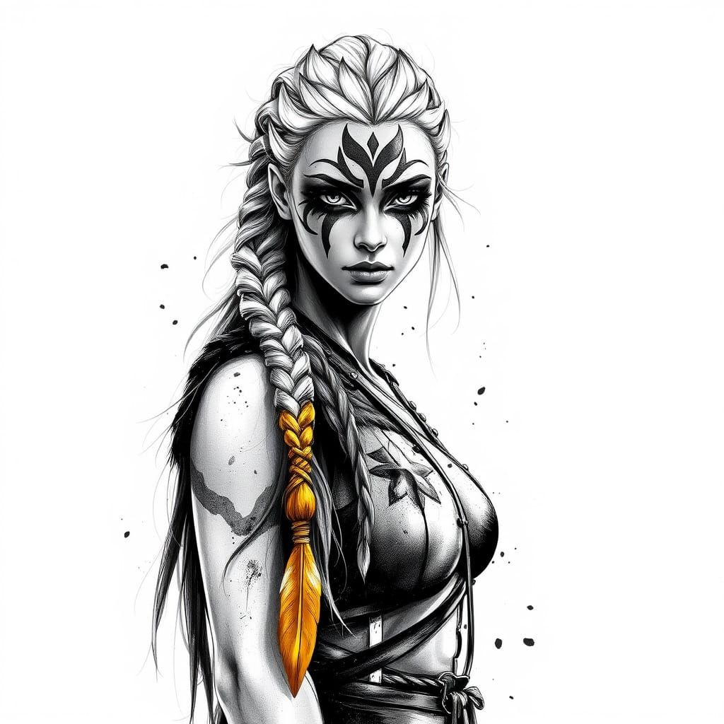 Viking Warrior Goddess in Monochrome Majesty