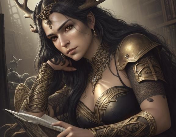 Luis Royo style dark fantasy art. Close-up portrait. A volup...