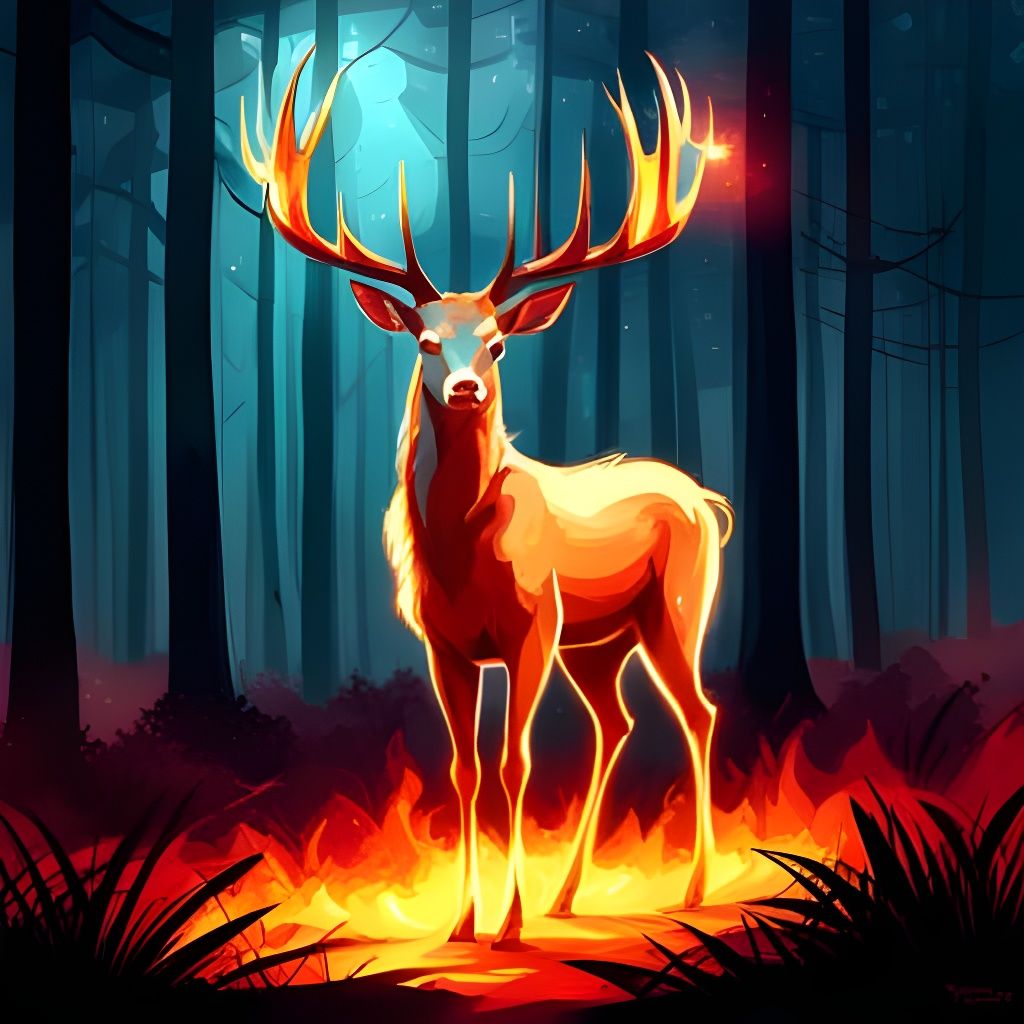 Luminous Fire Deer Spirit in Digital Painting Style