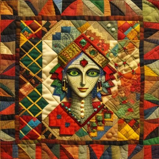 Beautiful Patchwork Face with Gem Accents in 3D