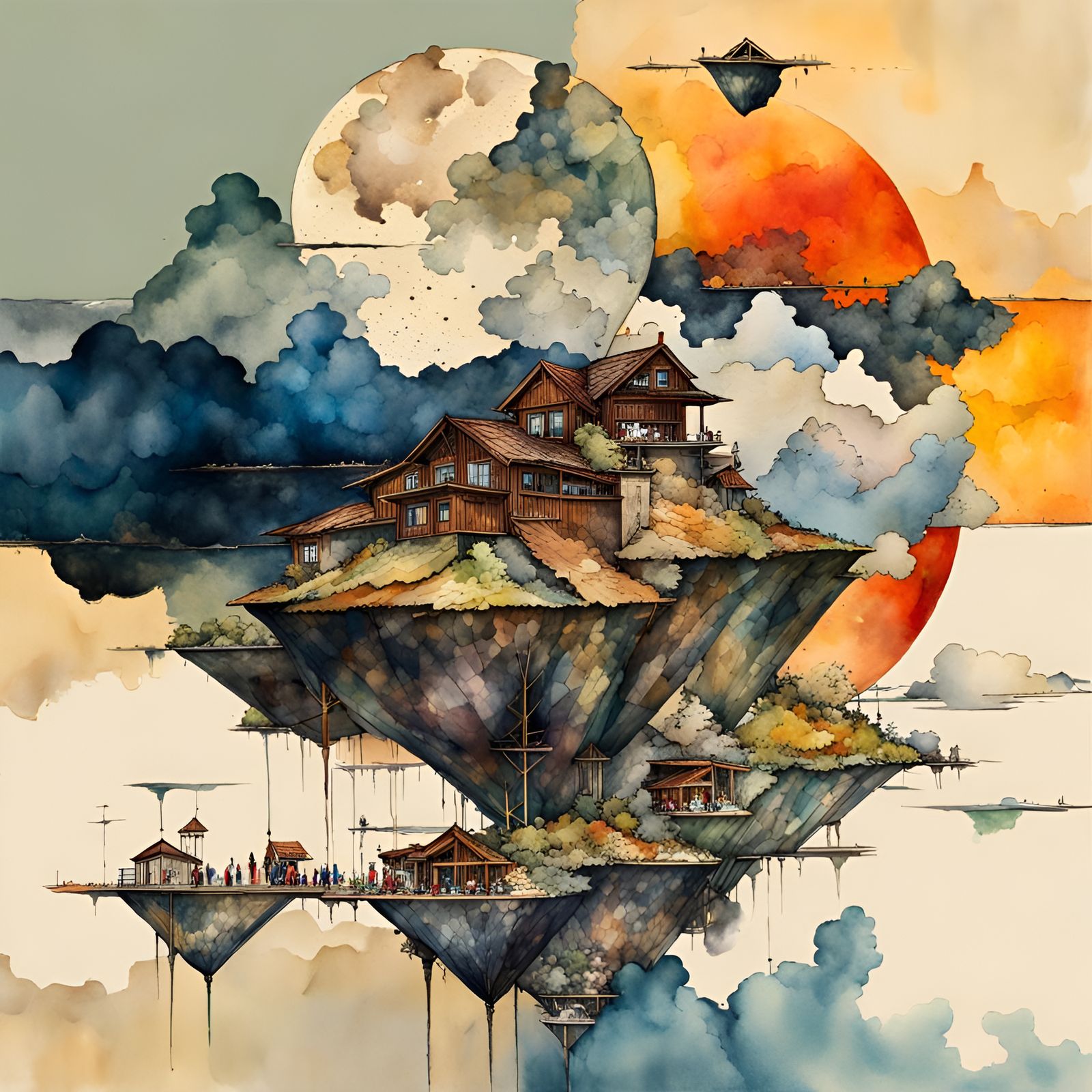 Philosophical Bio-Punk Comic Art in Watercolor Style