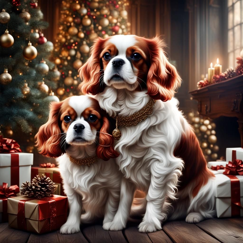 King Charles Puppy Celebrates Christmas: Digital Painting