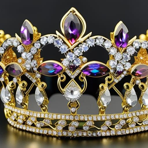 Ornate tiara encrusted with purple and gold precious gems