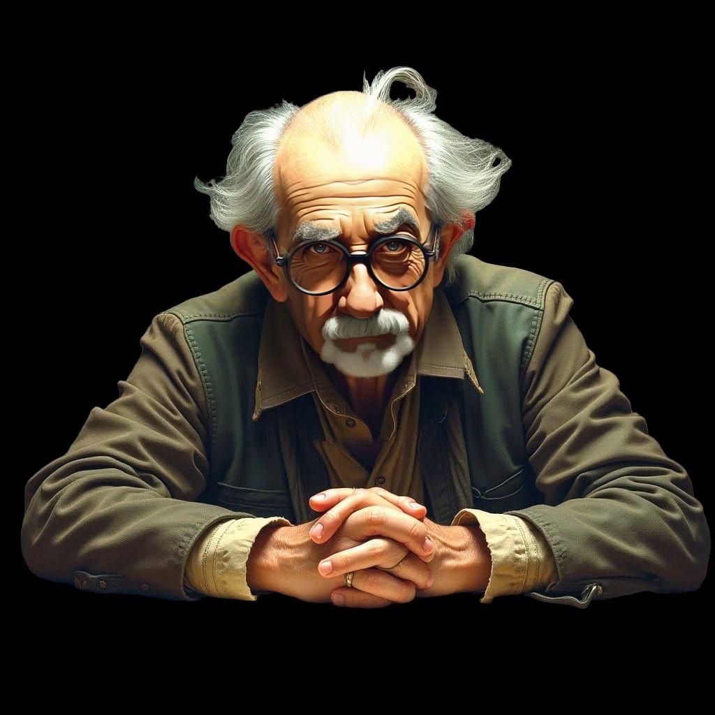 Einstein-like Man with Disheveled Hair, Detailed Matte Paint...