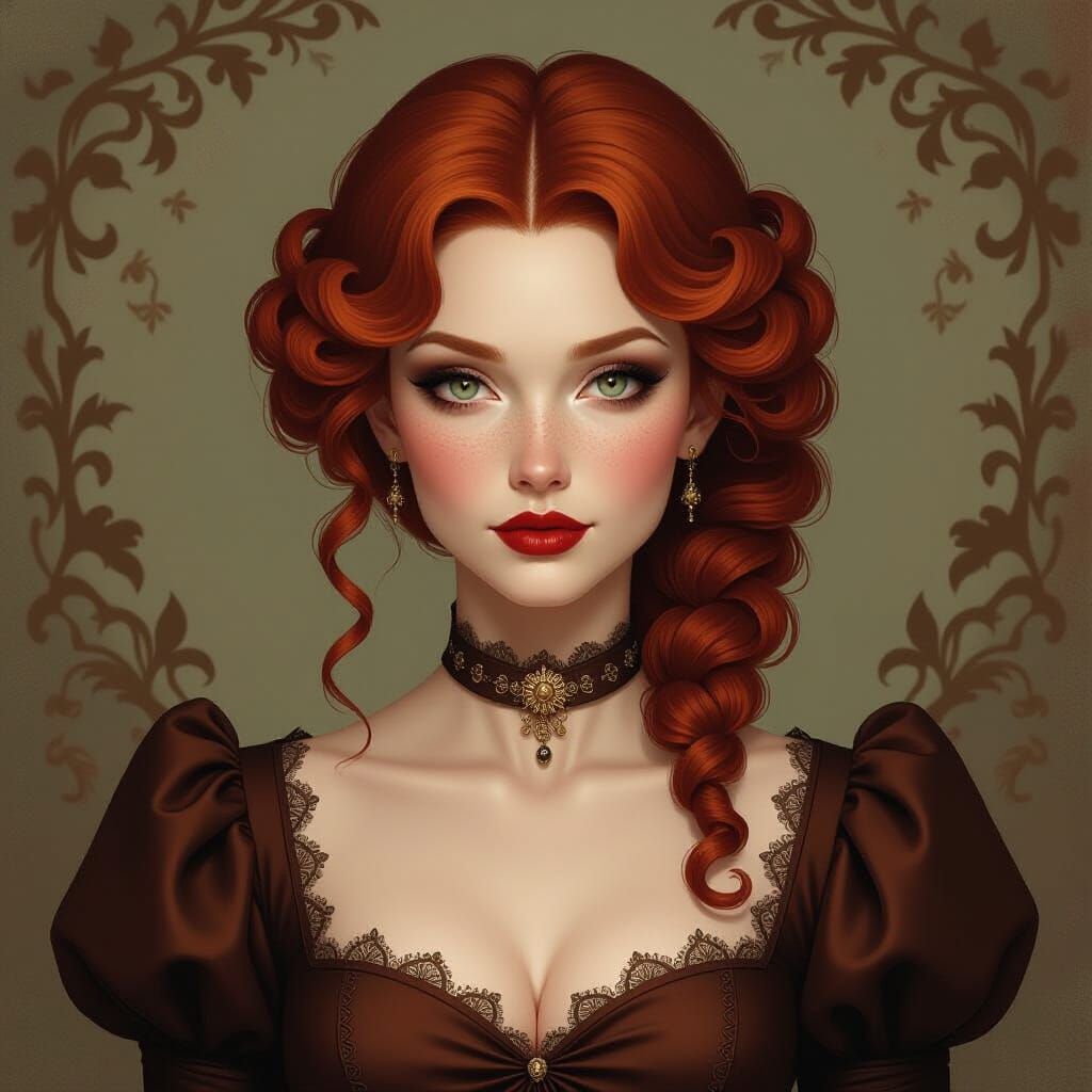 Regal Red-Haired Queen in Sinister Gown