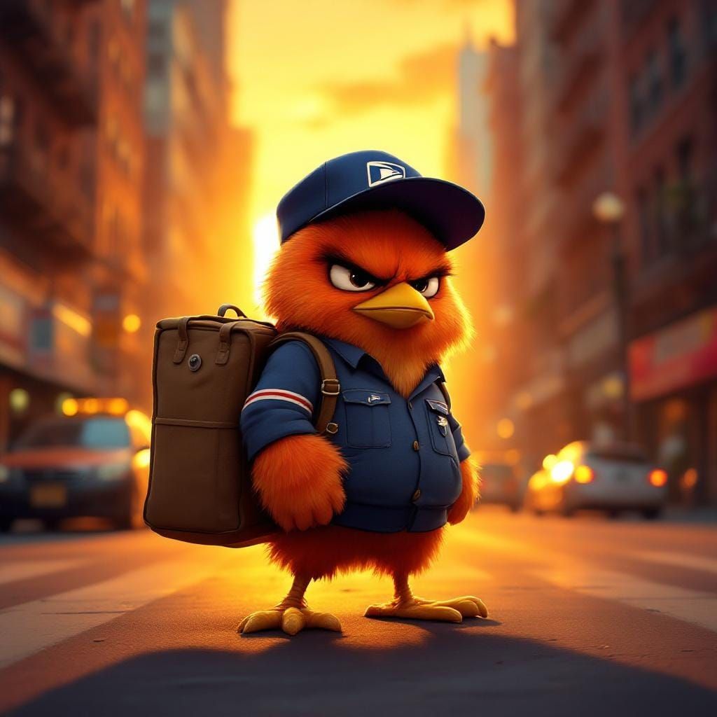 Angry Chick Postman in New York, Pixar Style
