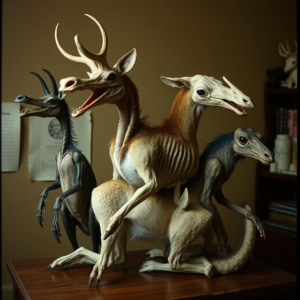 Surreal Taxidermy Creature in Burtonesque Style