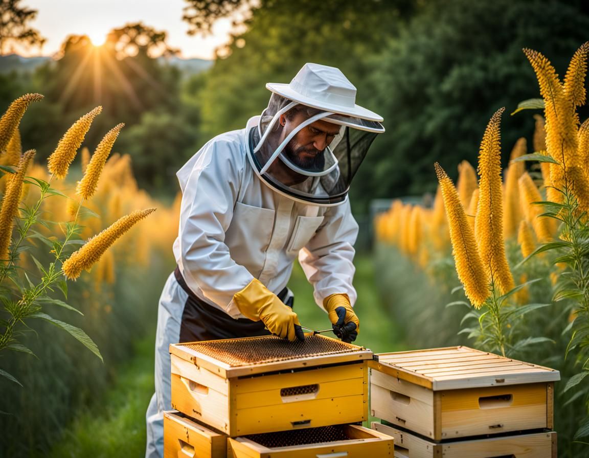 Beekeeper in Golden Light with Bokeh Background