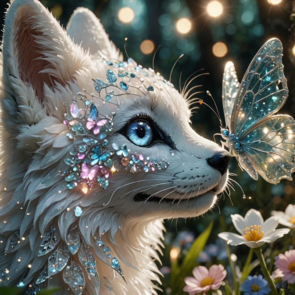 Crystal Butterfly Boops Fox Nose in Enchanted Garden