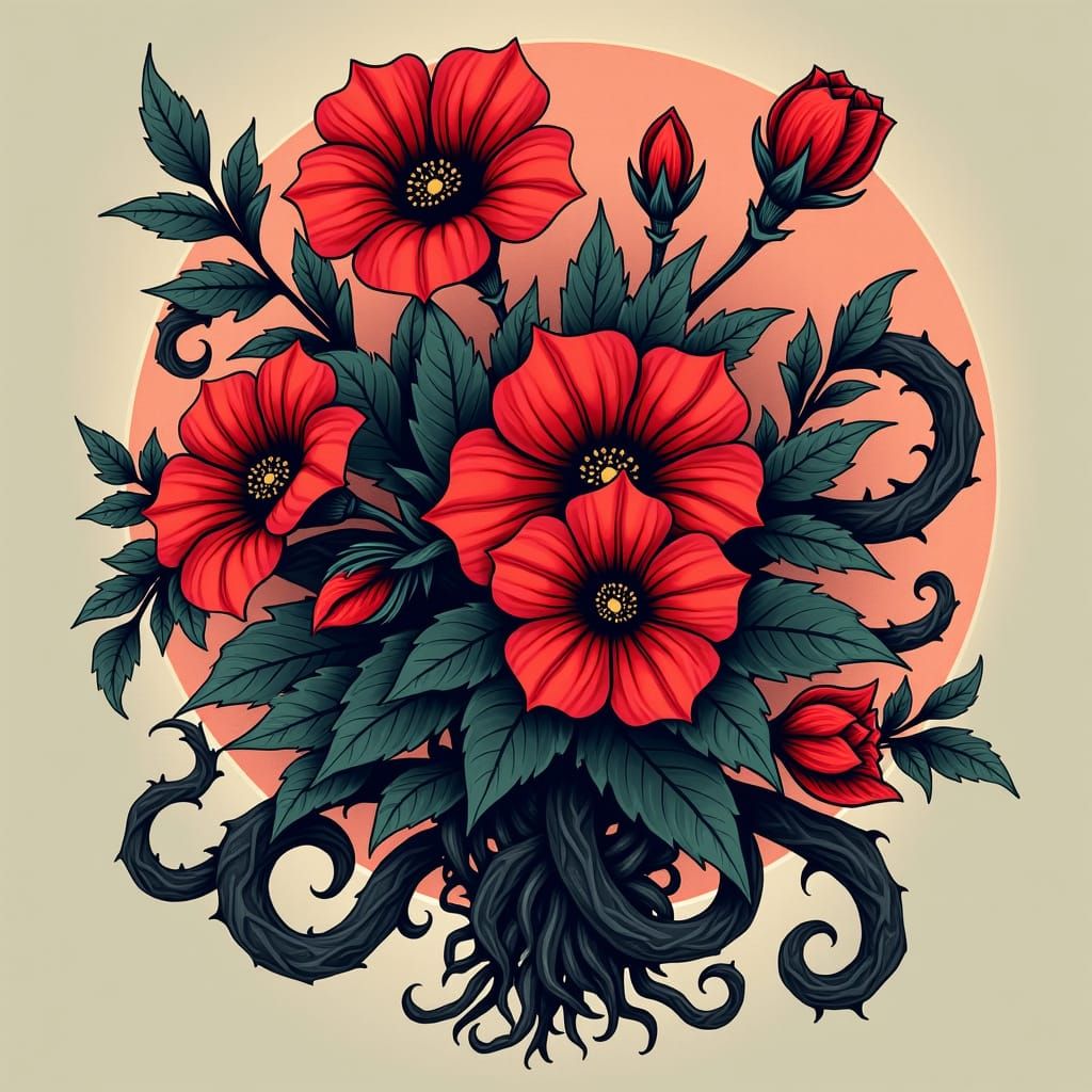 Old School Petunia Tattoo Design in Sailor Jerry Style