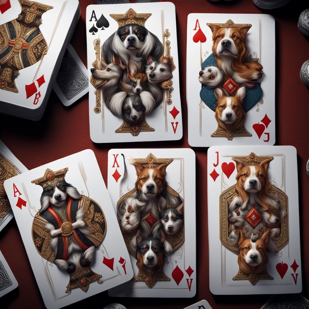 Dogs on Playing Cards: Hyperdetailed Photorealistic Image