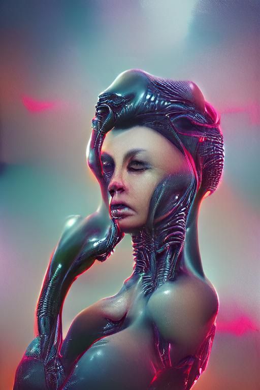 Alien model by Beeple and Vincent di fate illustration beautiful 8K 3D H.R. Giger