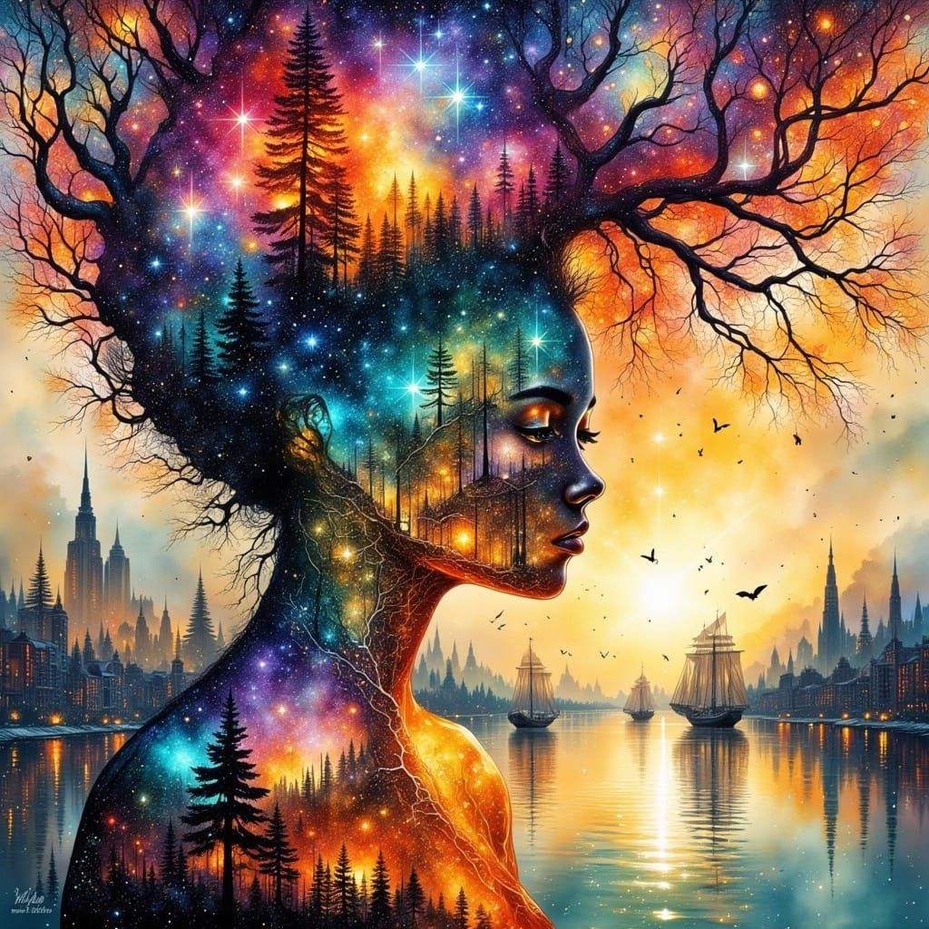 Dual Exposure: Galaxy Meets Starry World