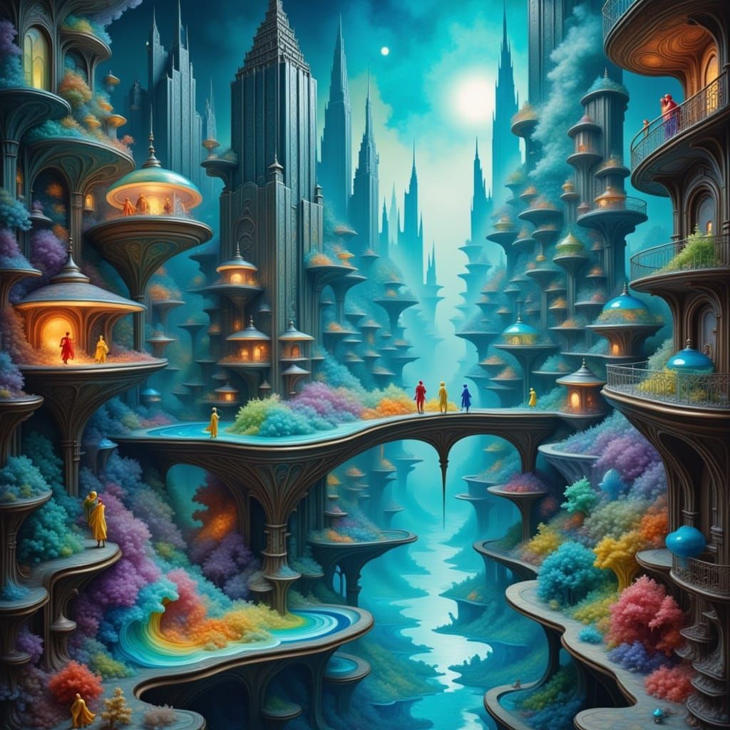 Bioluminescent City Beneath the Sea, Digital Art
