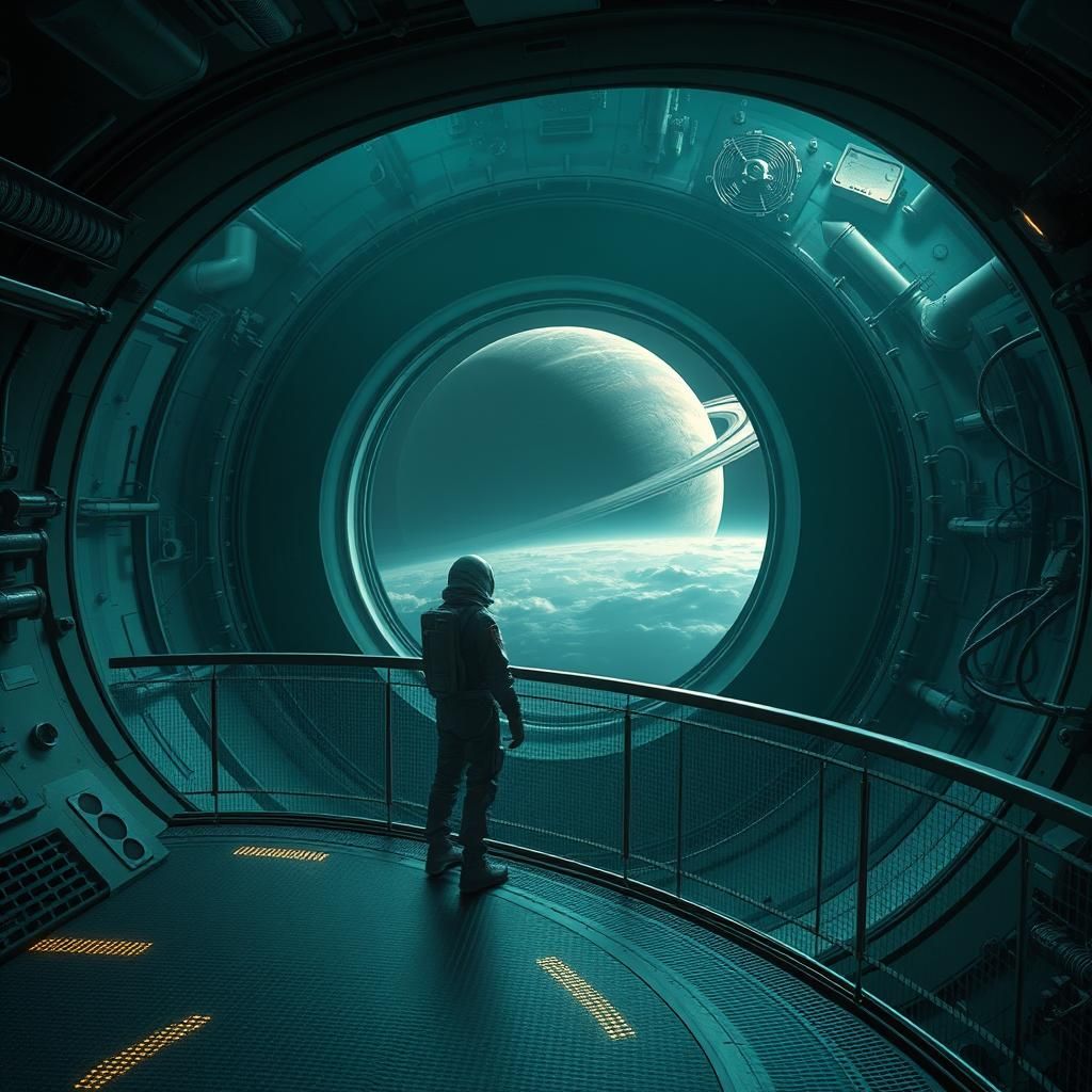 Surreal Space Station Scene in Beksiński Style