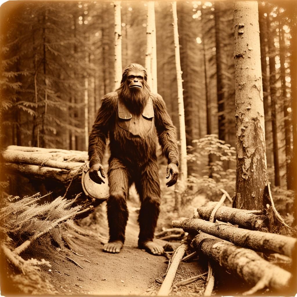 Antique Sepia Photo: Bigfoot and Logger, 1913