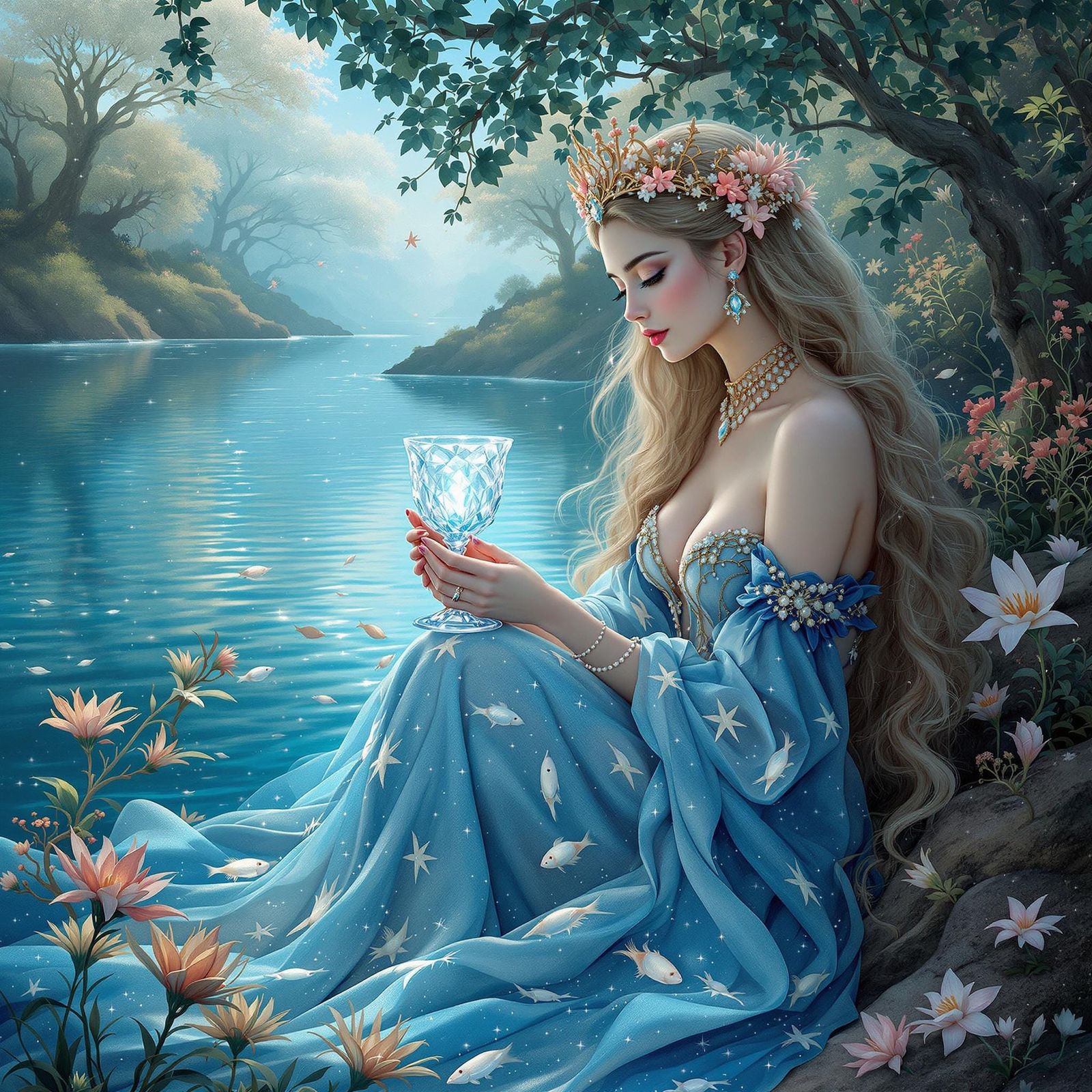 Ethereal Queen by Lake, Symbolist Style