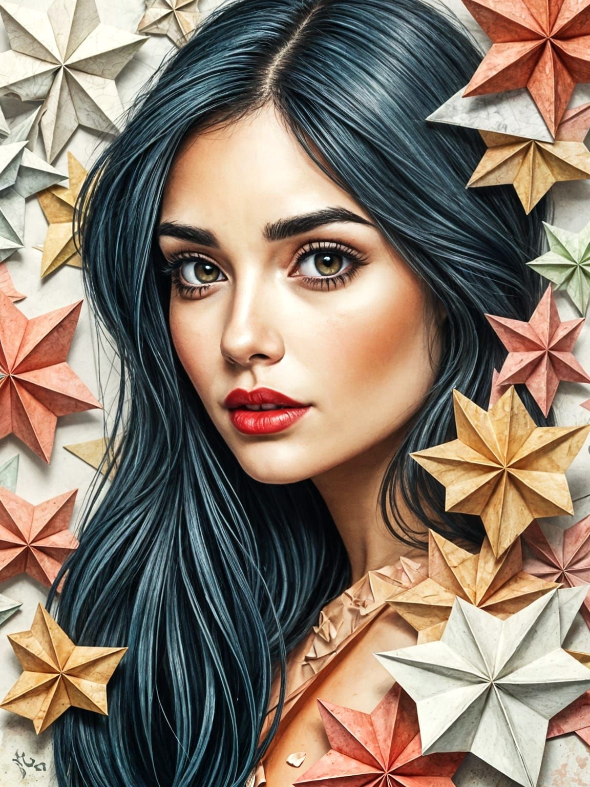 Beautiful Italian Woman as Mixed-Media Collage