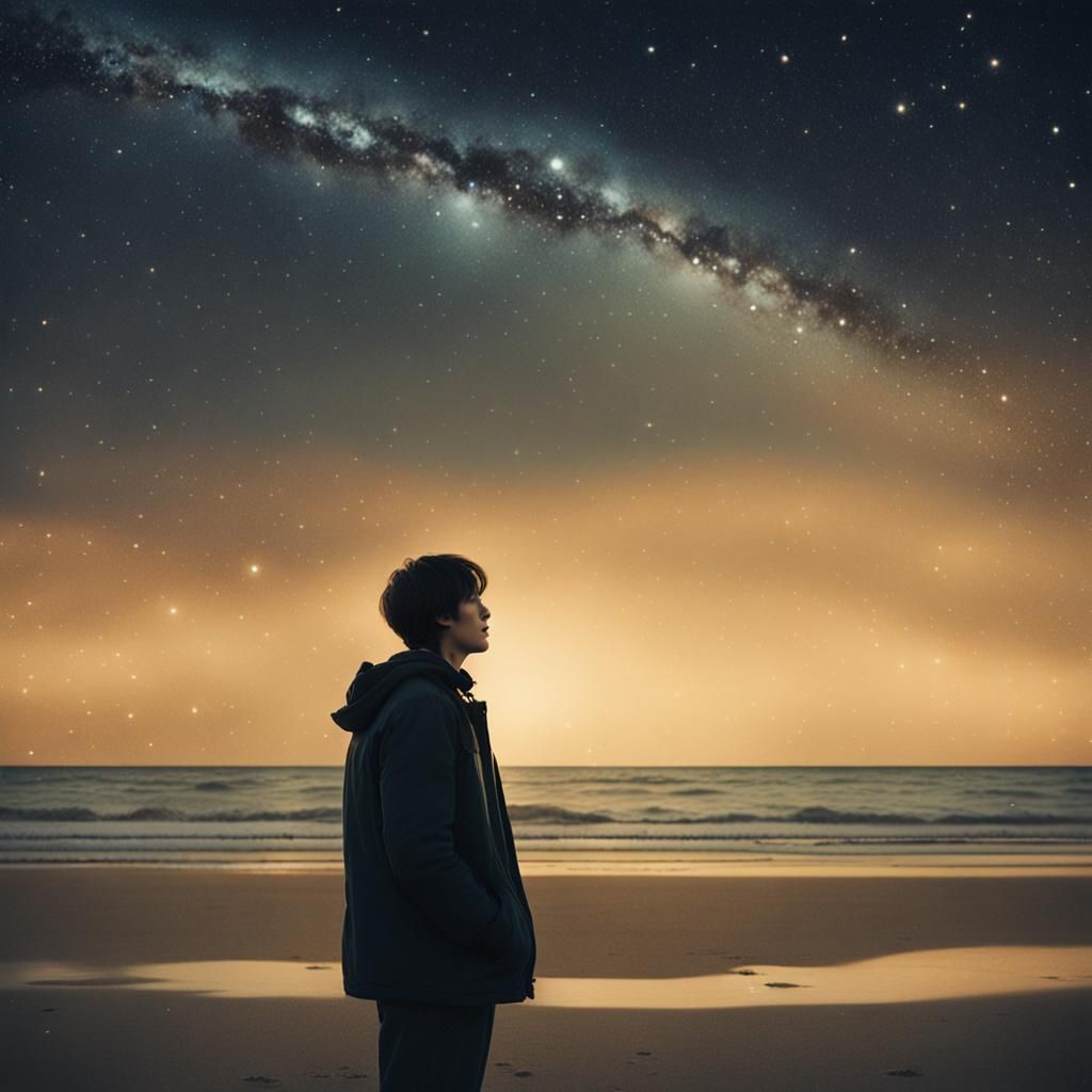 Dreamy Beach Scene Under Starry Sky