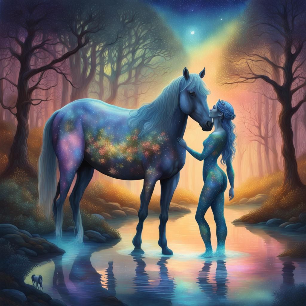 Centaur Woman in Mystical Forest: Astral Illustration