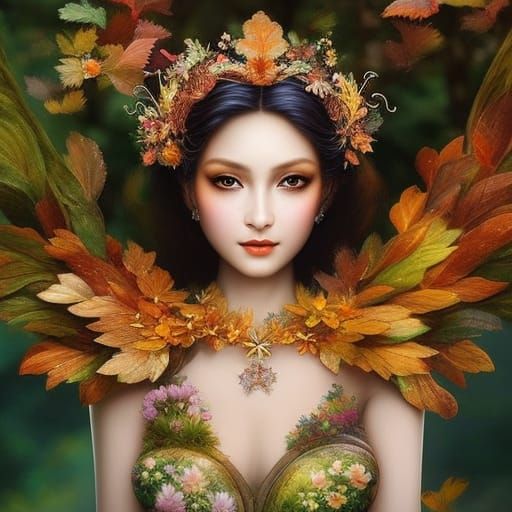 Beautiful Autumn Dryad in Whimsical Forest