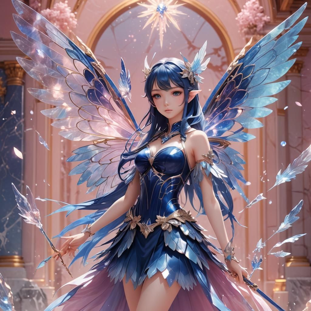 Sapphire fairy with a pink marble background